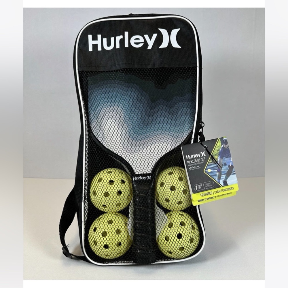 Hurley nwt Pickleball Set with carry case Bright Yellow Balls and paddles